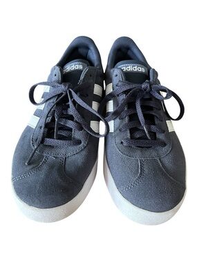 Adidas Women’s VL Court Shoes, 8, Blue Suede with White Stripes